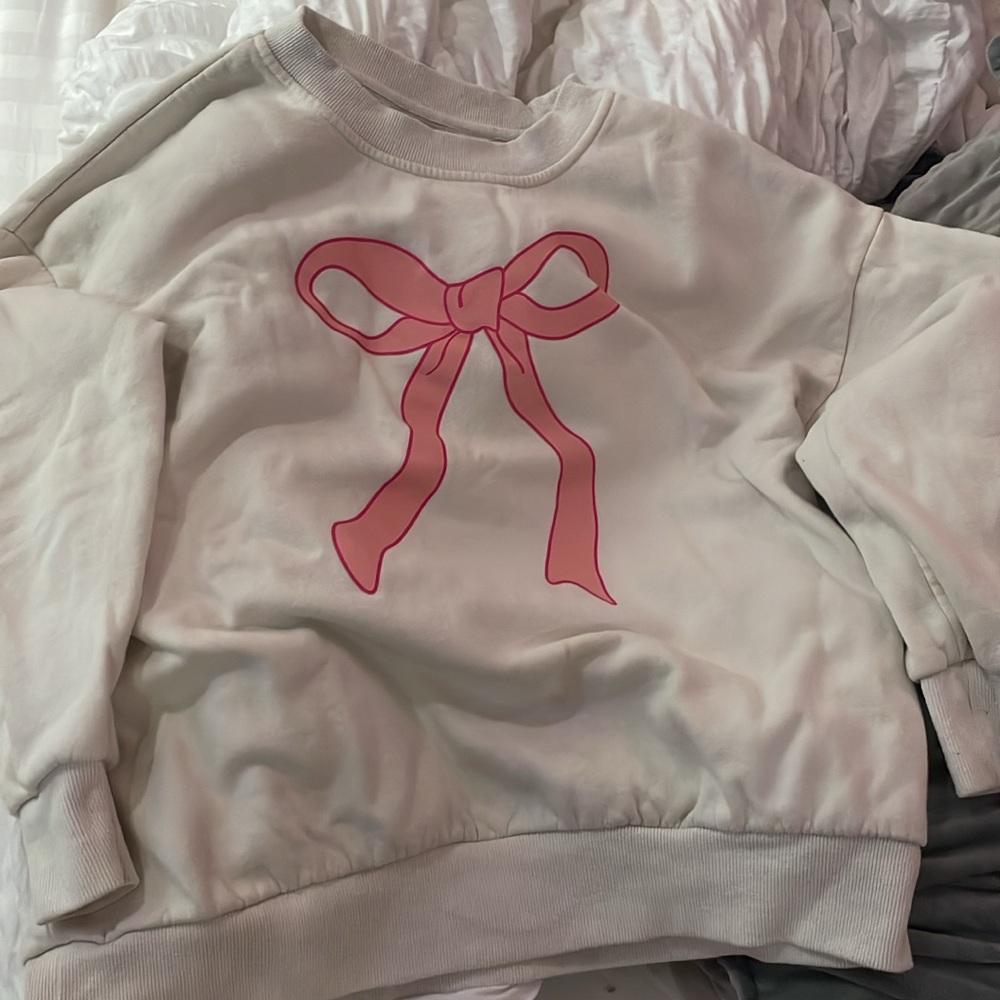 Cream Sweatshirt with Pink Bow Design pay with Venmo
